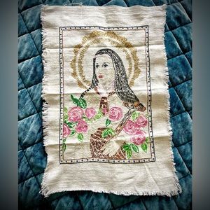 St. Therese of Lisieux Vintage Hand Embroidered Linen